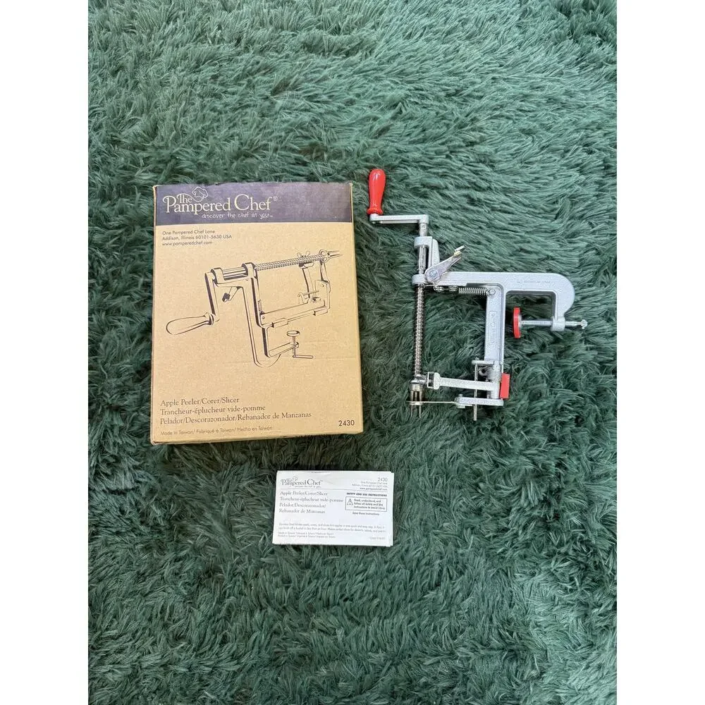 The Pampered Chef Apple Peeler Corer Slicer Tool with Clamp - Model 2430